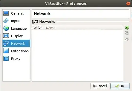 VirtualBox Preferences, Network tab. The Network tab is listed after General, Input, Language, and Display, and is followed by Extensions and Proxy.