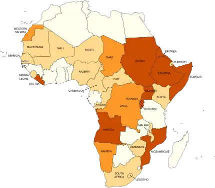 Africa's wars and conflicts, 1980–96  Major Wars/Conflict (>100,000 casualties)  Minor Wars/Conflict  Other Conflicts