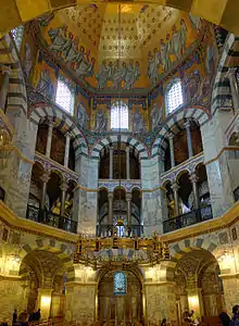 Carolingian architecture: Interior of the Aachen Cathedral (Aachen, Germany), 796-805