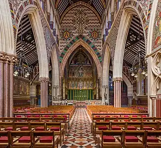 Historicist architecture (in this case Gothic Revival): Interior of the All Saints (London), 1850–1859, by William Butterfield