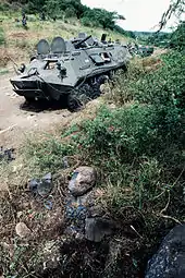 A Soviet-made BTR-60 armored personnel carrier seized by US forces during Operation Urgent Fury (1983)