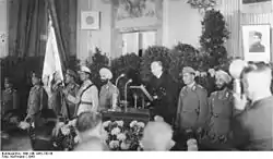 National celebration at the founding of the Provisional National Indian government at the Free India Center, Berlin, with Secretary of State Wilhelm Keppler speaking, on 16 November 1943.