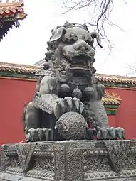 A Chinese guardian lion outside Yonghe Temple, Beijing, Qing dynasty, c. 1694