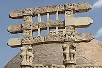 Stupa gateway at Sanchi, c. 100 CE or perhaps earlier, with densely packed reliefs