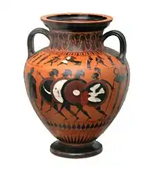 Vase with Greek soldiers in armor, circa 550 BC.