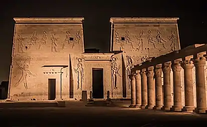 The well preserved Temple of Isis from Philae is an example of Egyptian architecture and architectural sculpture