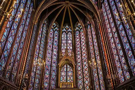 Gothic architecture: Stained glass windows of the Sainte-Chapelle in Paris, completed in 1248, mostly constructed between 1194 and 1220