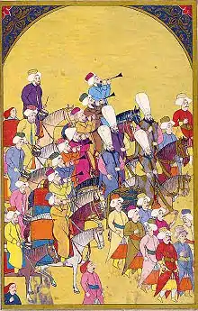 Miniature from Surname-i Vehbi showing the Mehteran, the music band of the Janissaries
