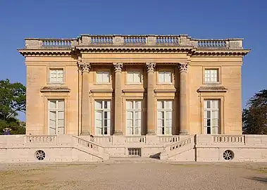 Neoclassical architecture: The west facade of the Petit Trianon (Versailles), 1764, by Ange-Jacques Gabriel